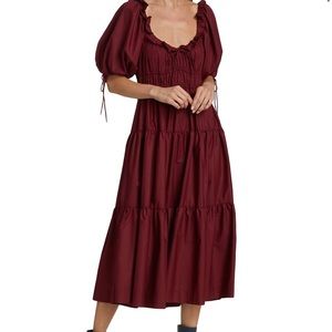 EN SAISON Puff Sleeve Tiered Midi Dress